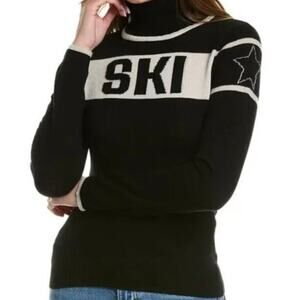 Scott & Scott London Black & White Ski Star Wool Cashmere Turtleneck Sweater S